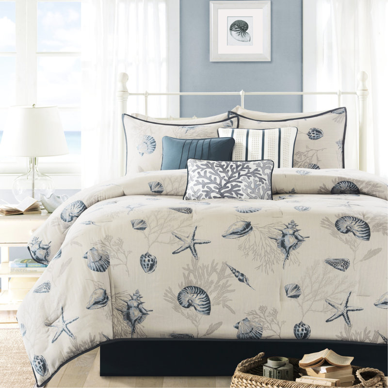 Édredon grand bleu - 100% coton avec motif et coussins décoratifs de taille 270g / m2