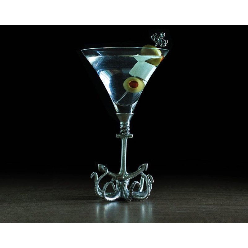 Handmade 10oz Martini Glass with Pewter Octopus Base