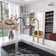 Sleek 2-Handle Bridge Kitchen Faucet with Three Function Pull-Down Sprayhead 1.8 GPM