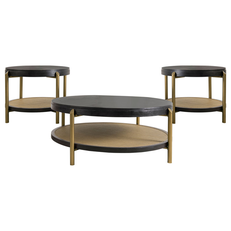Cirilla 3-piece Round Coffee and End Table Set Black, Black, 3 Pieces: Coffee Table, 2 End Tables