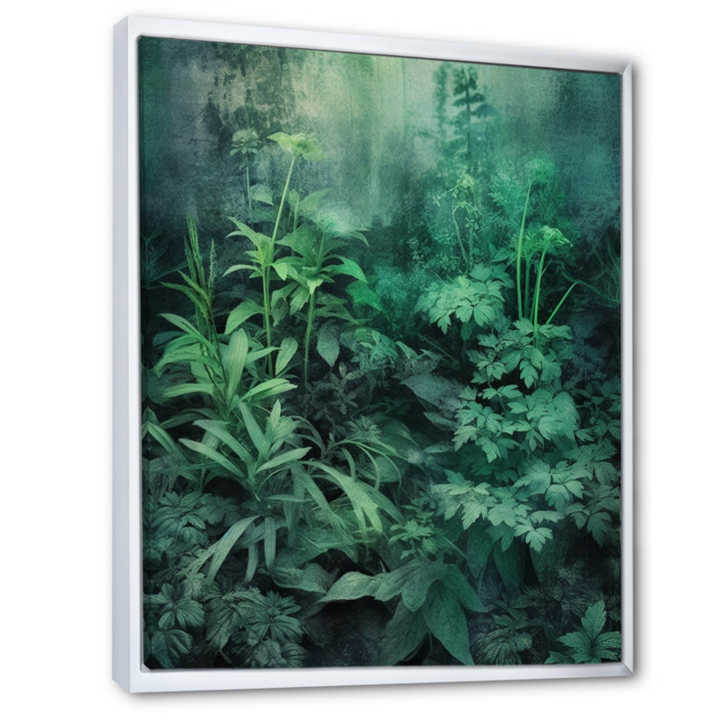 Jardin des herbes sur toile, H 44 po x l 34 po x P 1,5 po, Cadre flottant blanc