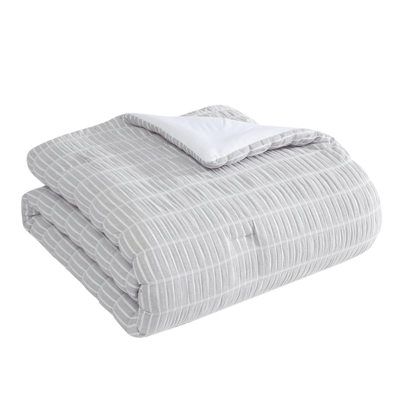 Gray King Cotton Comforter Set with Puckered Seersucker Design