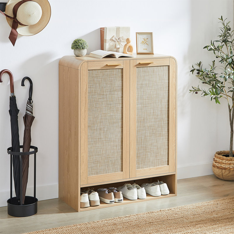 Armoire à chaussures en rotin avec portes, Chêne