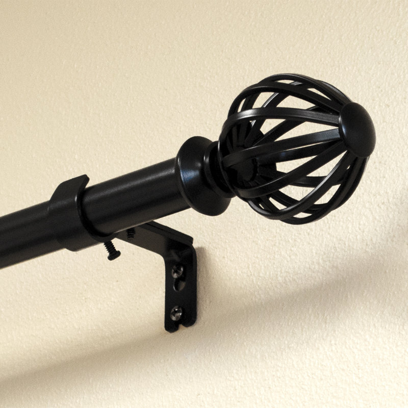 Black Adjustable Steel Single Curtain Rod with Cage Finials