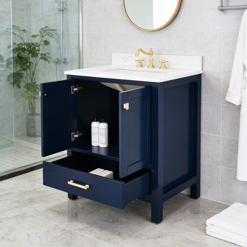 Meuble-lavabo simple 30 po avec lavabo encastré et plateau en pierre reconstituée bleue 30 po