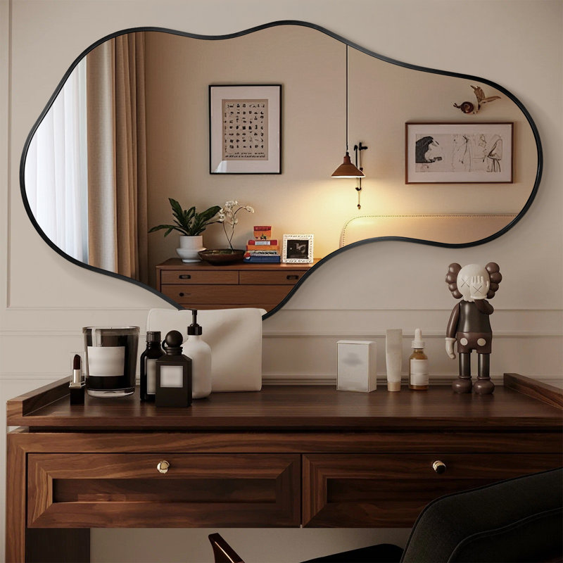 Asymmetrical Wall Mirrors Set of 2, Modern Decorative Metal Frame Mirrors, Unique Irregular Design for Living Room, Bedroom, Bathroom
