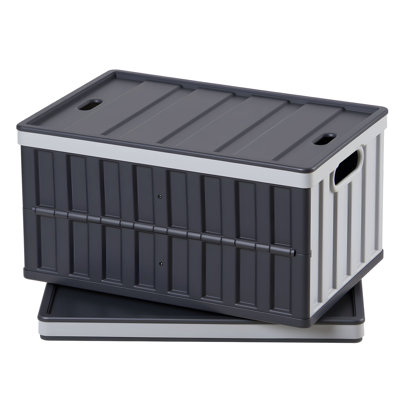 Plastic Collapsible Storage Bins with Lids, 65L, Stackable Folding Storage Crates with Handles, Holds 84 lbs Per Bin, Heavy Duty Containers, Space-Saving Baskets, for Home Organizing