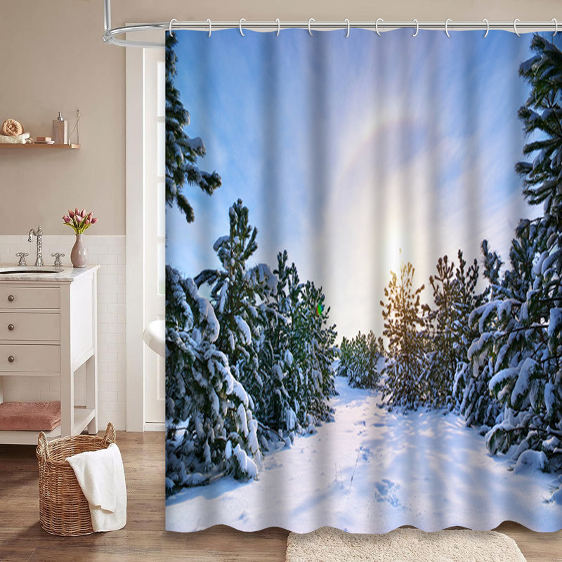 Winter Snow Forest Christmas Landscape Shower Curtain with 12 Hooks, L 72 po x l 84 po