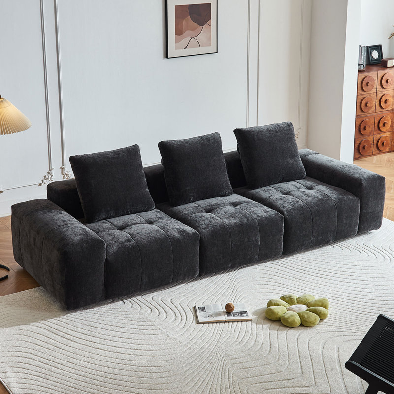  Canapé en chenille de 122,05 po à 3 places avec structure en bois massif, coussins en duvet amovibles et pieds sans égratignures, capacité de 600 lb pour le salon