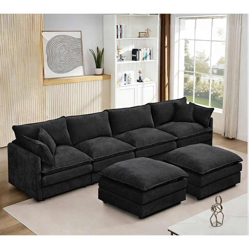 Modular Sectional Sofa U Shaped Couch Set, Black Chenille