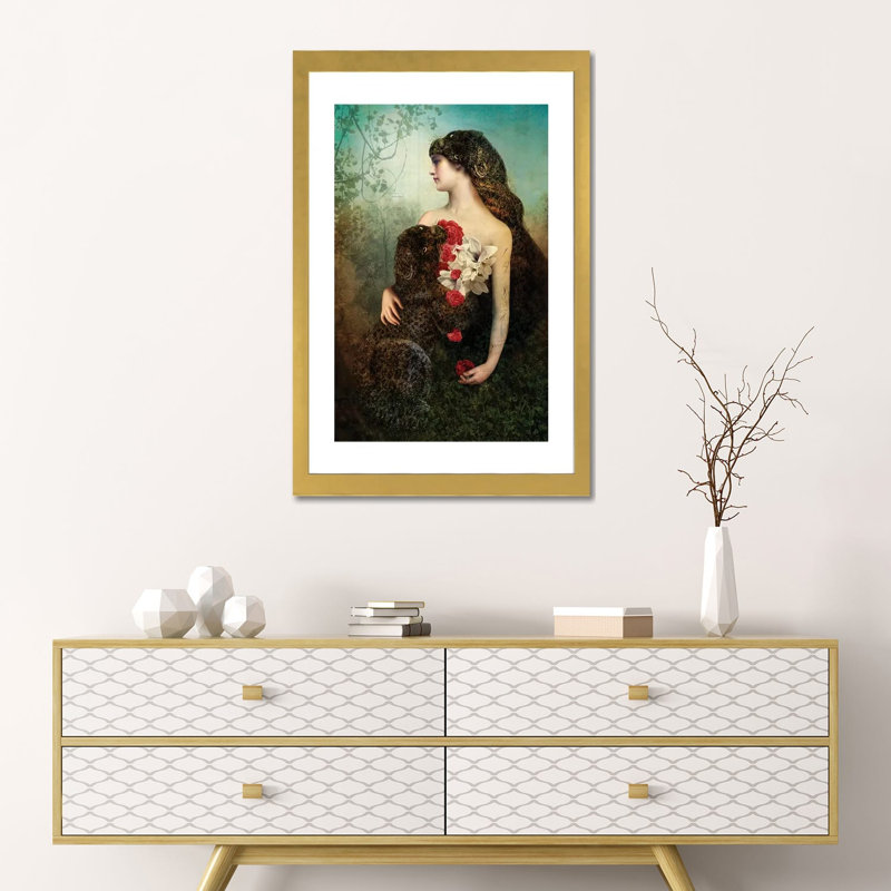 " The Prey " by Catrin Welz-Stein, Gold Paper, 24" H x 16" W x 1" D, White