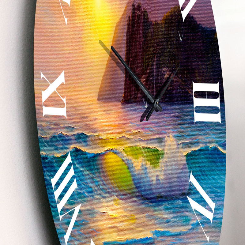 Morning Sunlight On The Sea Waves V - Nautical & Coastal Wall Clock, Small
