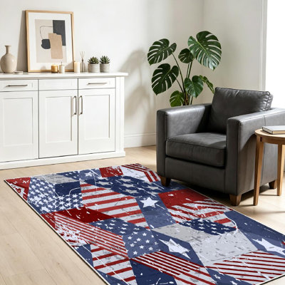 Tapis d'intérieur lavable à la machine bleu à motif d'aquarelle bleu drapeau américain
