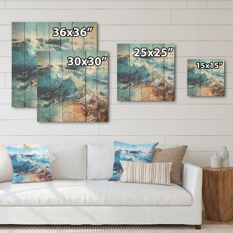 «Ocean Charm», art liquide sur bois de pin naturel, H 15 po x l 15 po