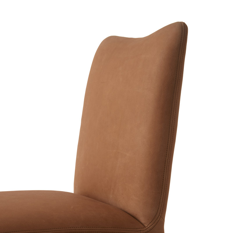 Camel Genuine Leather Upholstered Counter Stool with Iron Frame