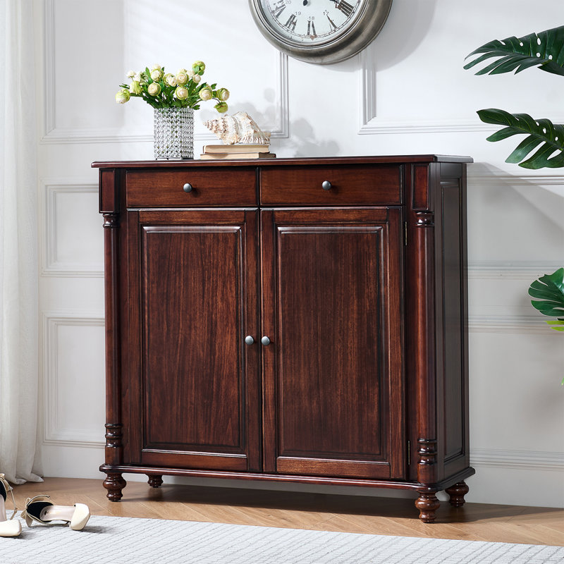 Banc de rangement pour chaussures en bois massif noyer foncé