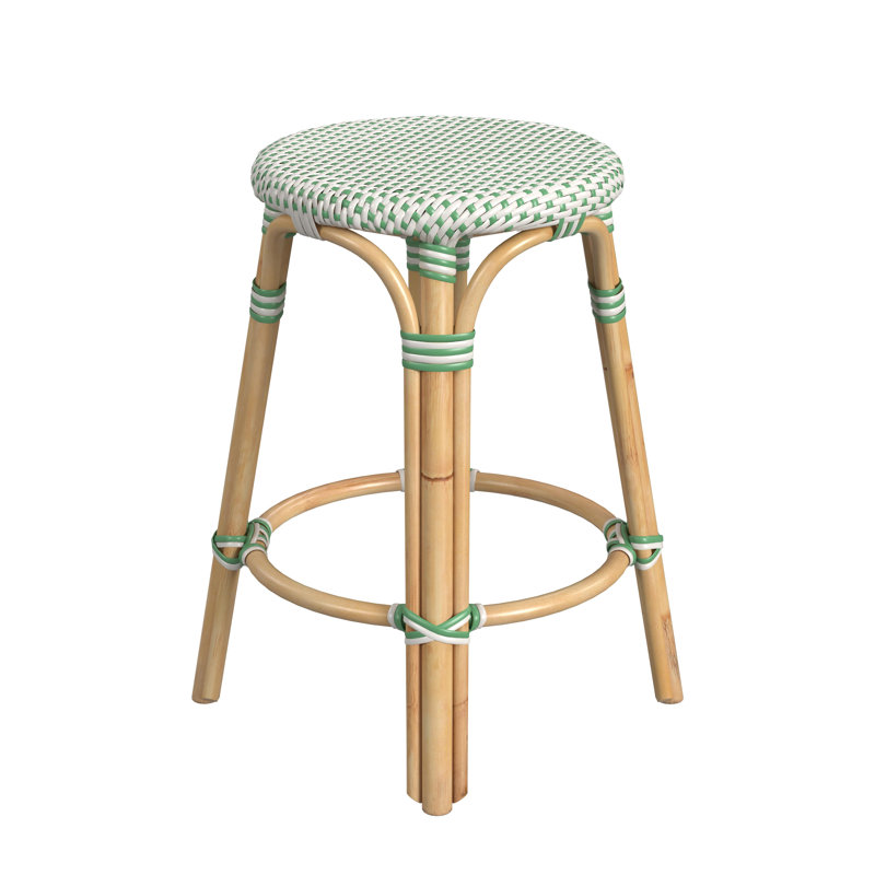Tobias Rattan Bar Stool & Counter Stool, Counter Stool (24" Seat Height), White/Green Dot/Natural Rattan Frame