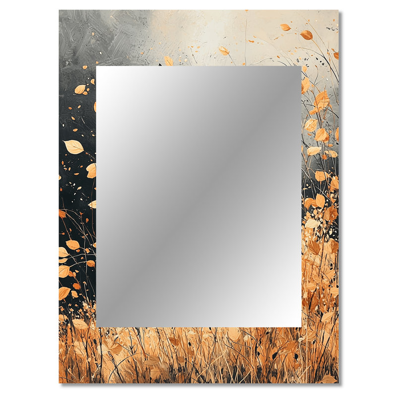 Windy Prairie Leaves I - Meadow, miroir mural unique, art traditionnel imprimé en métal, 40 po x 30 po