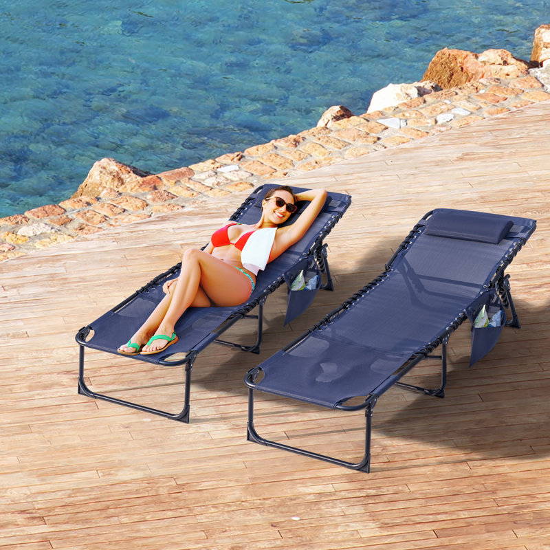 Arlmont & Co. Outdoor Metal Chaise Lounge(Set of two), Blue