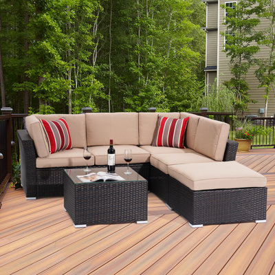 Ensemble de conversation modulaire en rotin 4 pièces avec coussins