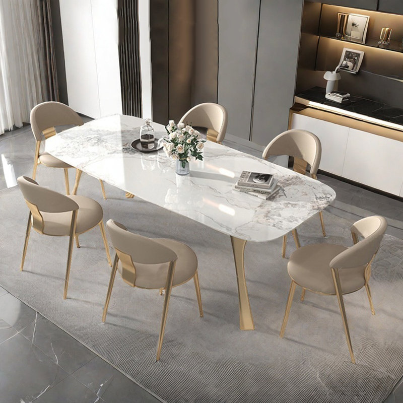 Luxury Rectangular Sintered Stone Dining Table Set, 29.52"H x 55.11"L x 31.49"W