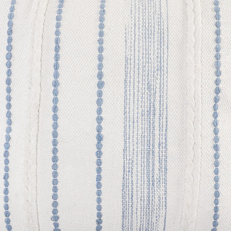 Henke Hand-Woven Striped Cotton Square Pillow Cover & Insert , Blue Striped, Polyester
