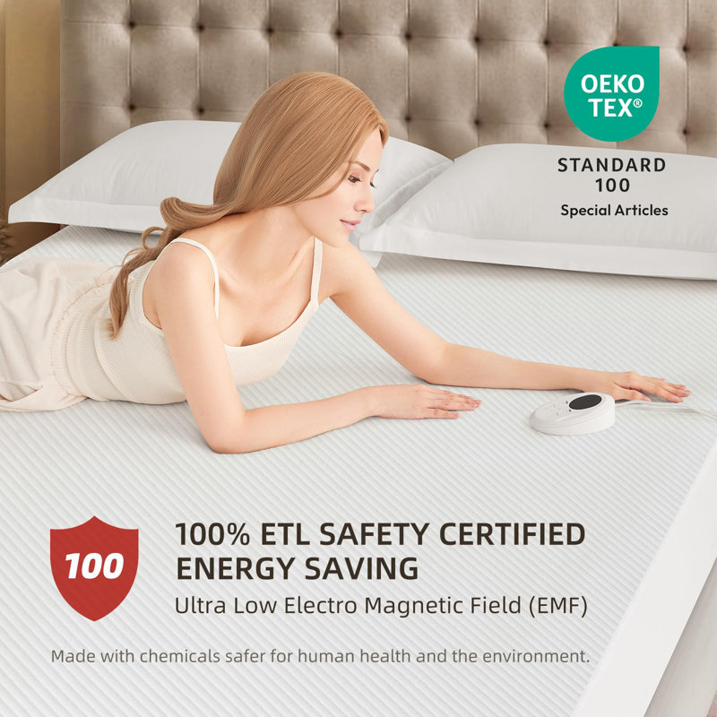 Waterproof Heated Mattress Pad, ETL Certified Bed Warmer with Memory Function with 9 Heat Settings, 1-12 Hours Auto Off Deep Pocket, Machine Washable, White
