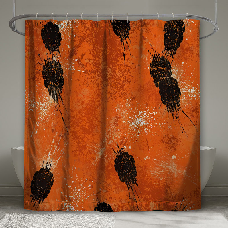 Rideaux de douche orange et noir, L 70 po x H 84 po