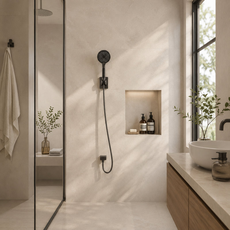 Gray Shower Head with Digital Temperature Display, 4 Spray Modes, 59'' Hose and Wall Bracket 