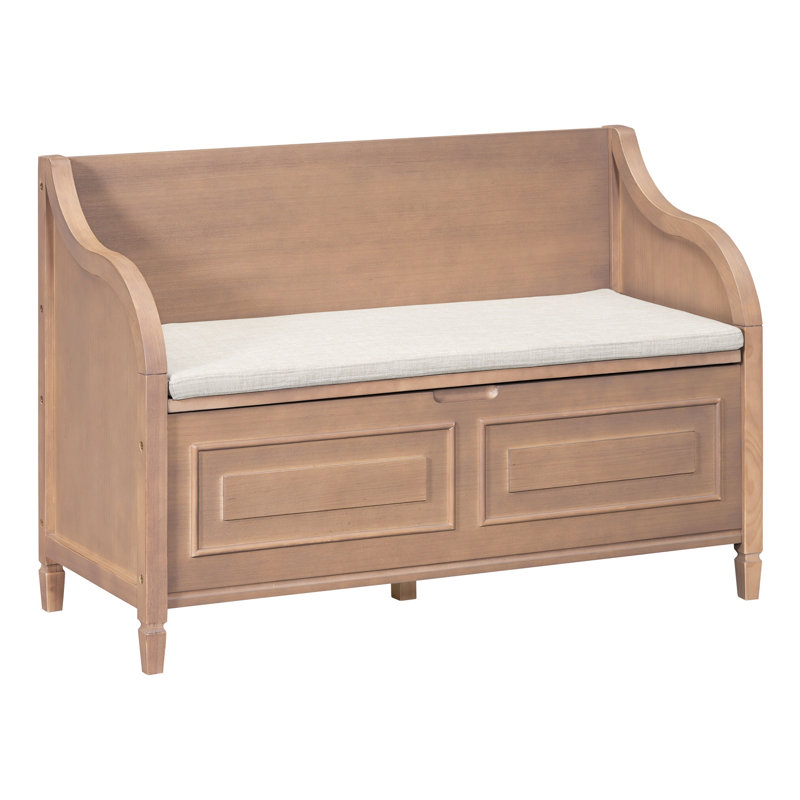 Banc de rangement multifonctionnel en bois massif de style rustique avec charnière de sécurité (brun et beige), Brun