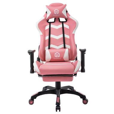 EDWELL Adjustable Reclining Ergonomic Faux Leather Swiveling PC & Racing  Game Chair with Footrest in Pink