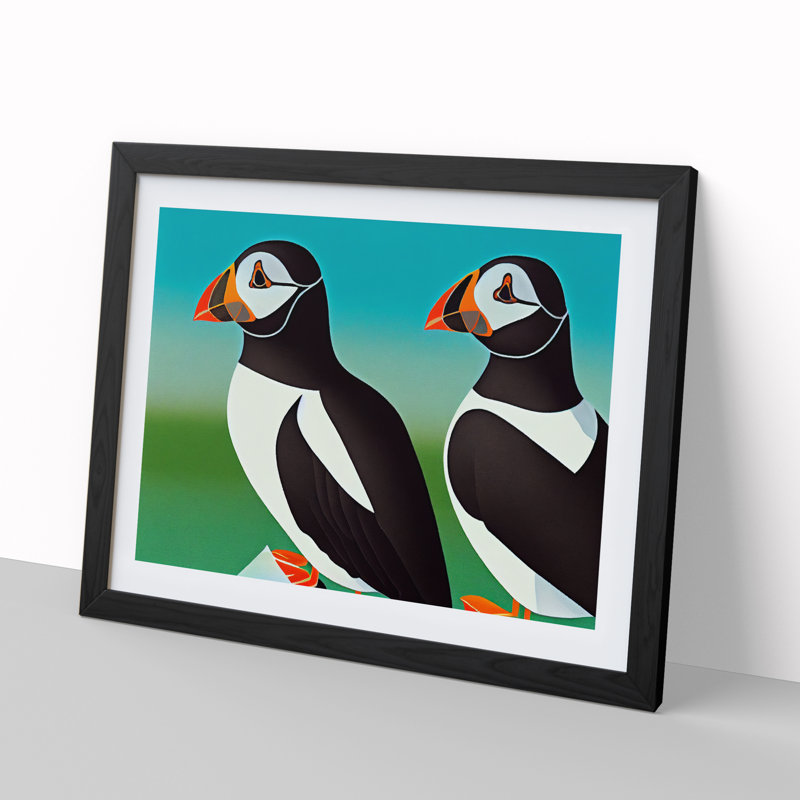 Puffin Birds Vol.2 - Single Picture Frame Print, Black, 34cm H x 46cm W x 2cm D