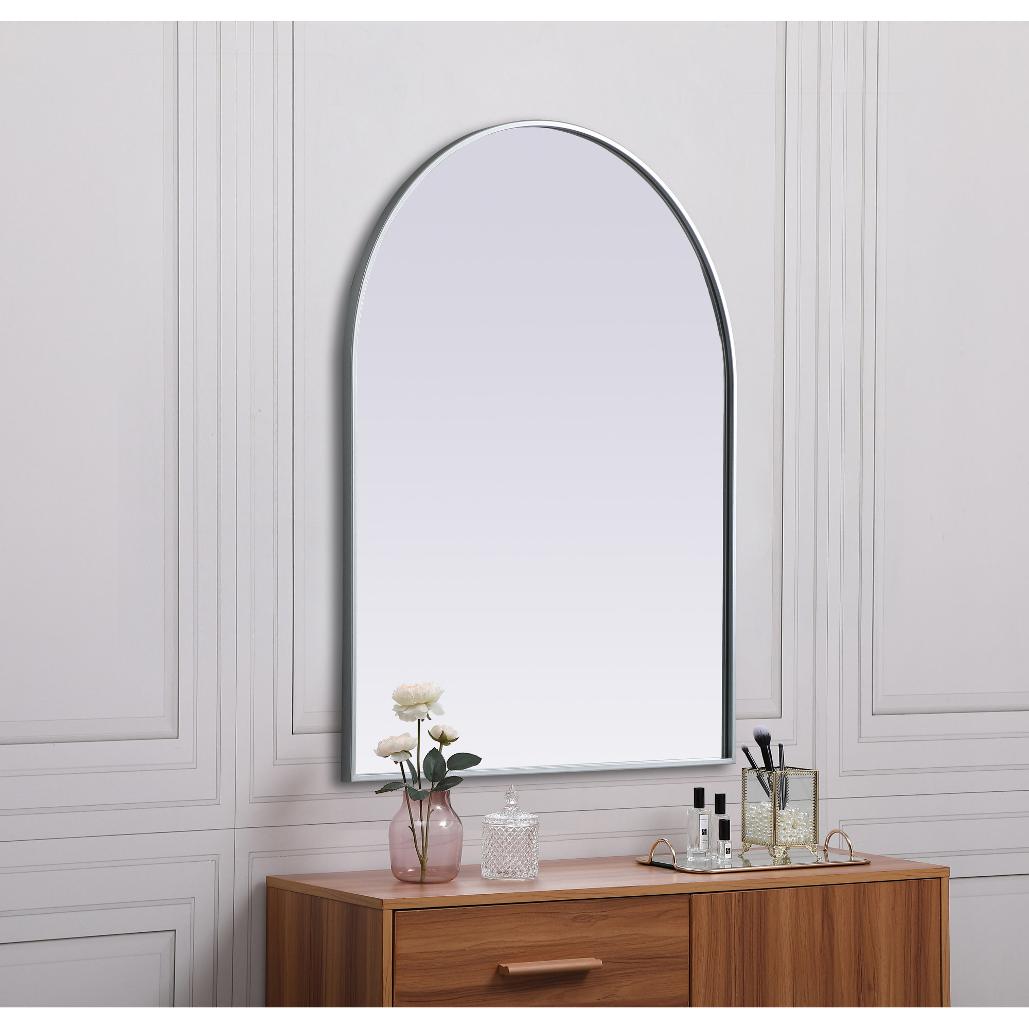 Sabine Metal Arch Wall Mirror, Silver, 42" x 33"