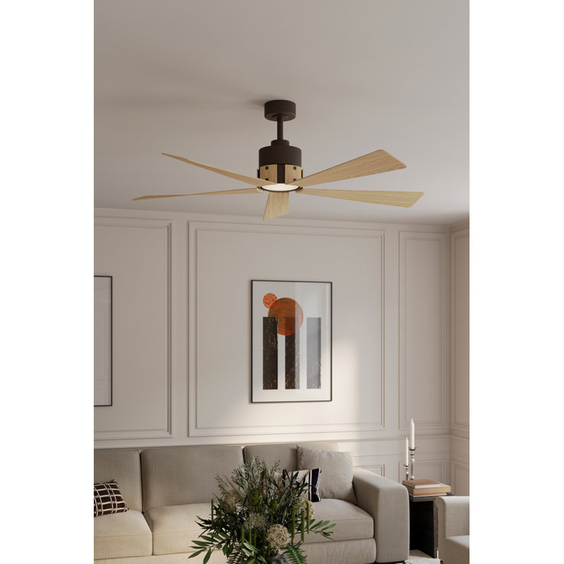 Ventilateur de plafond intelligent 54 "5CCT Oovin, Chêne blanc, Bronze