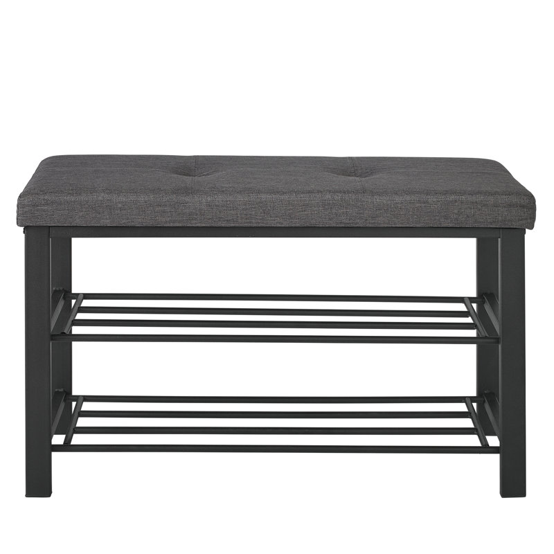 Dark Charcoal Upholstered Shoe Storage Bench with Metal Frame