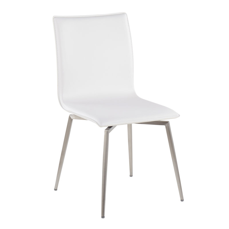 Chaise contemporaine rembourrée en acier inoxydable brossé et similicuir blanc - ensemble de 2
