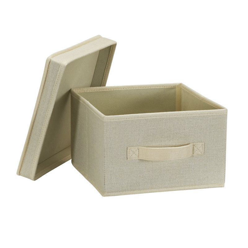 Storage Bins with Lids and Chromed Grommet Handles Light, 8" H x 12" W x 15" D, Cream