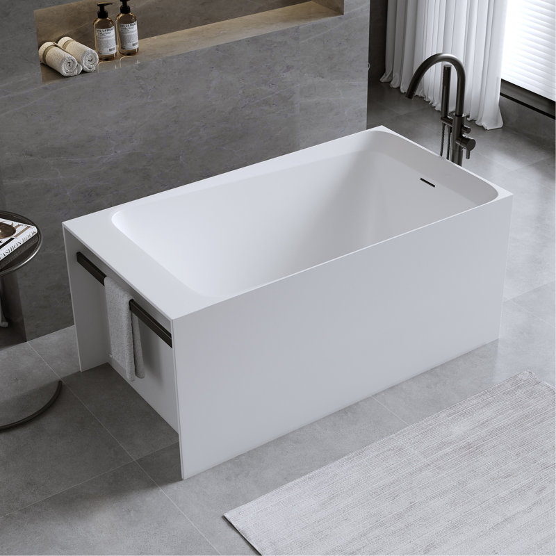 51'' Solid Surface Matte Tub, Freestanding Solid Surface Resin Stone Bathtub, Solid Surface Matte White Soaking Tub,Free Standing Tub With Overflow And Pop-Up Drain, Matte White