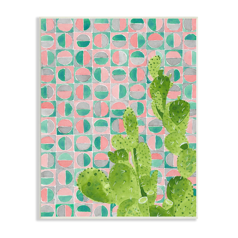 31, art mural sur toile tendue à motif de cactus sur fond rose par Jen Bucheli, H 15 po x l 10 po, Plaque murale