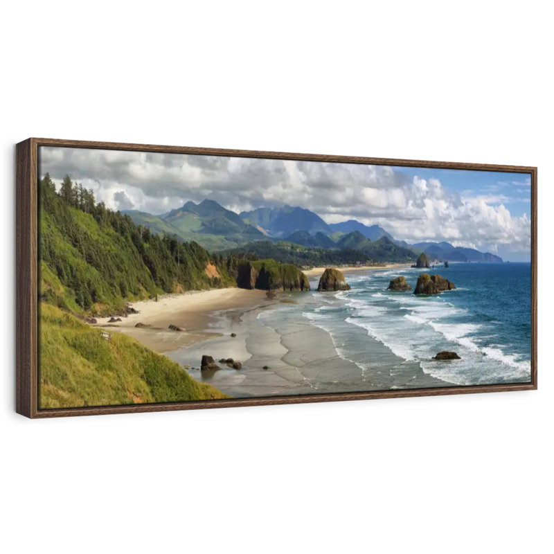 Cannon Beach Coast, 28" X 10", Floating Frame Walnut
