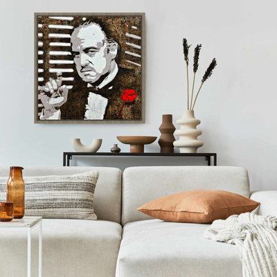 Toile brune encadrée - décor de parrain noir et blanc