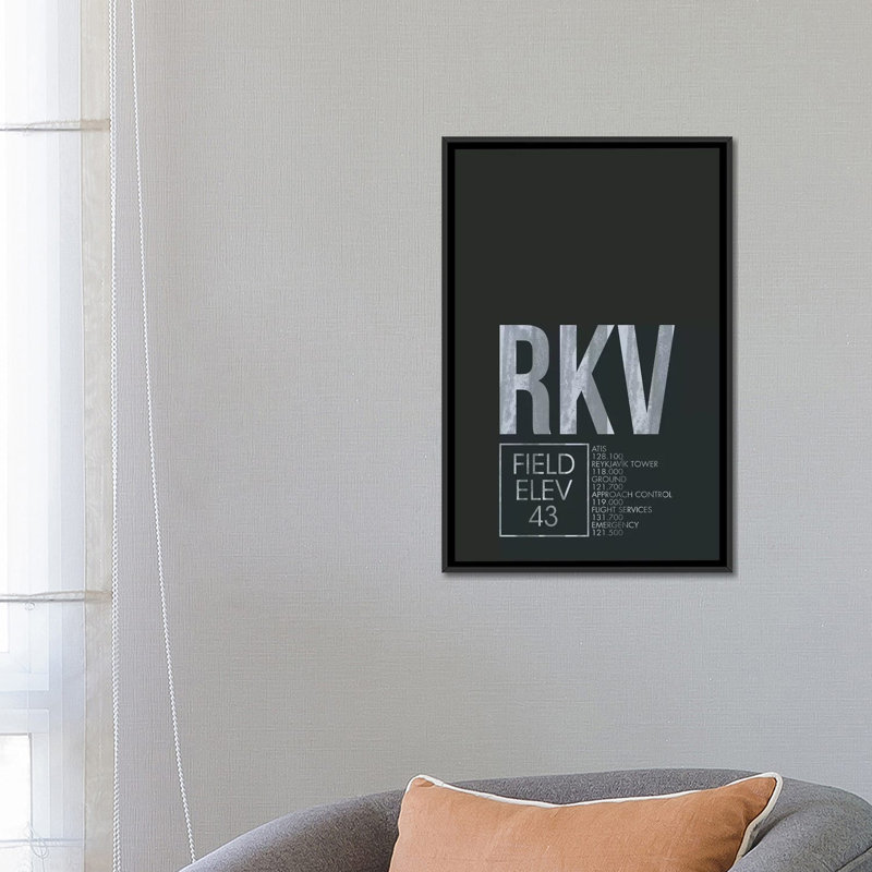 Art textuel sur toile, "Reykjavik", H 26 po x l 18 po x P 1,5 po, Toile avec cadre noir, Pas de tapis