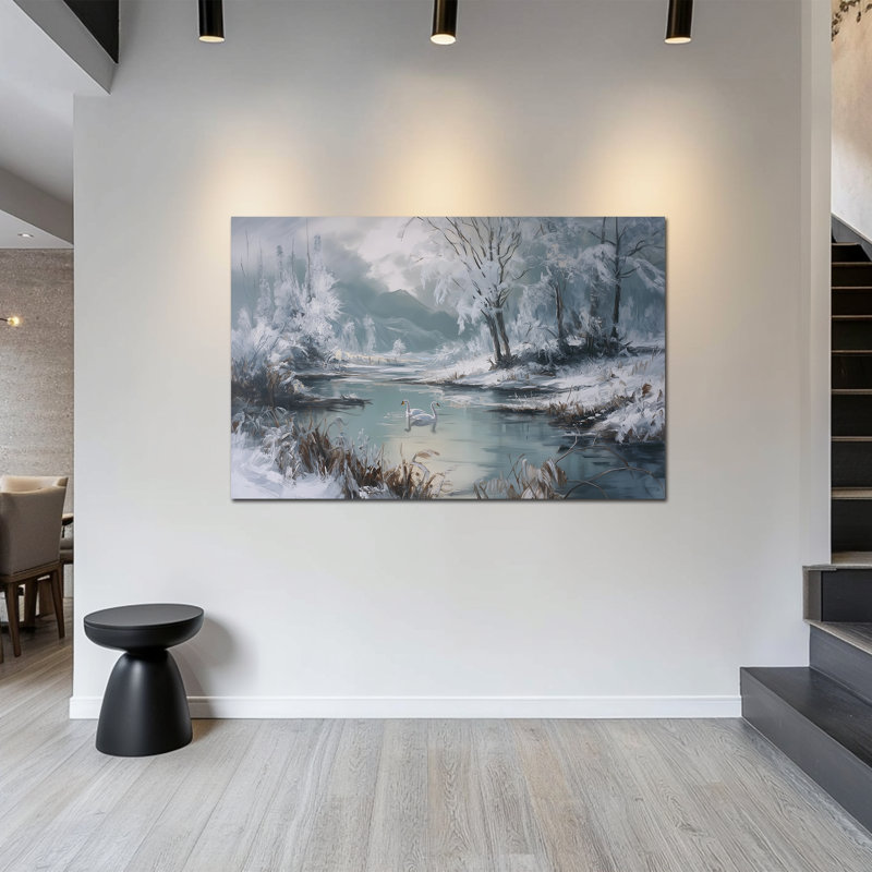 Winter Winter Wall Decor - Swan Winter Landscape, art mural sur toile pour le salon, H 36 po x l 48 po