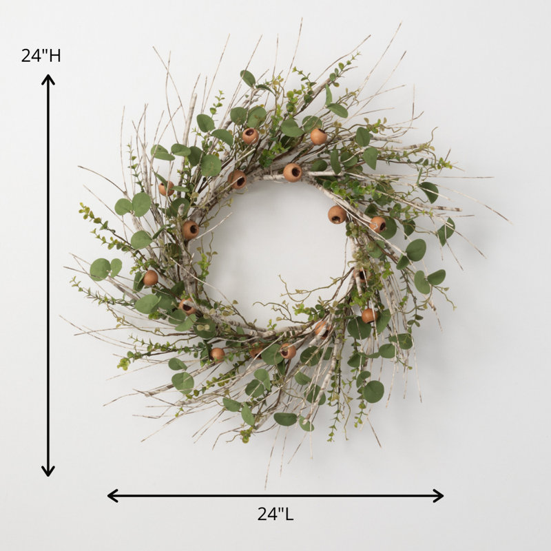 Couronne artificielle en bouleau, eucalyptus et gousse