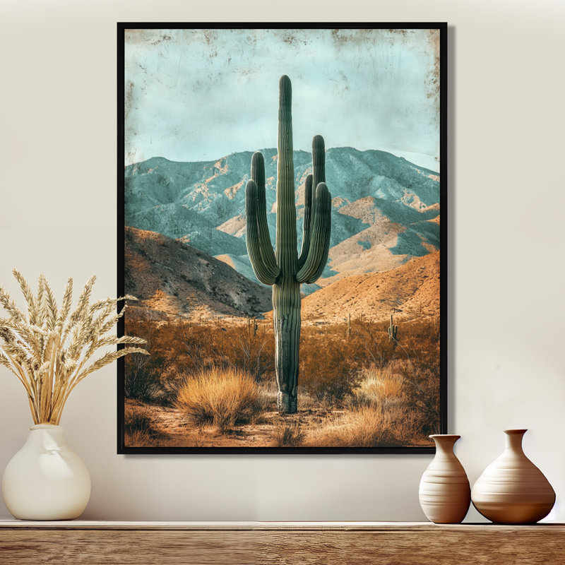 Marqueeta Cactus And The Desert Hills II - Cactus, reproductions encadrées, H 32 po x l 16 po, Noir