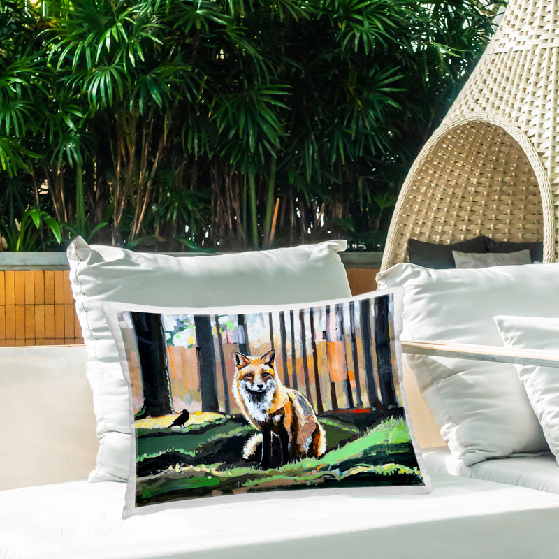Coussin d'extérieur imprimé Fox in Forest Trees par Adam Swanson