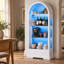 Armoire de rangement cintrée de 180 cm (70,9 pouces) avec portes en verre trempé, éclairage DEL à détecteur de mouvement et tiroirs, idéale pour le salon, la cuisine et la salle à manger, blanche.