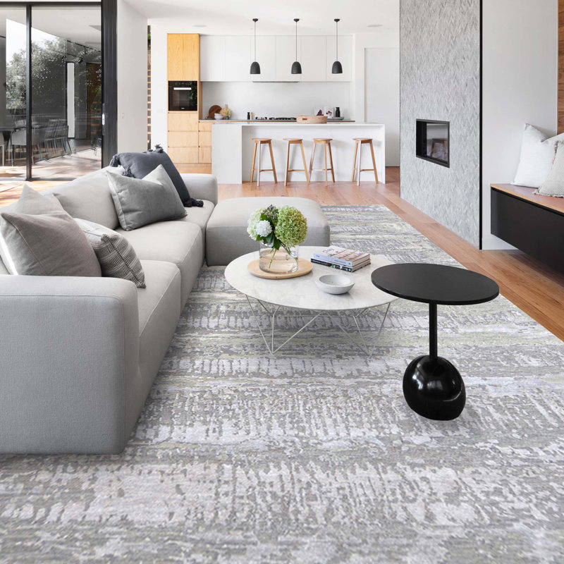 Abstract Area Rug in Gray, Rectangle 12' x 15'