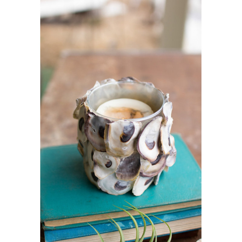  Oyster Shell Candle Holder Coastal Design Decorative Tabletop Decor Accent Multicolor Natural Finish