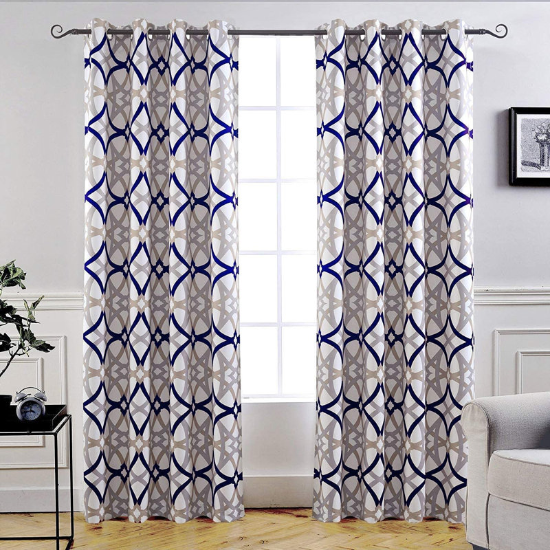 Hambly Geometric Blackout Curtains for Living Room Thermal Insulated Room Darkening Geo Moroccan Mid Century Grommet Bedroom Drapes